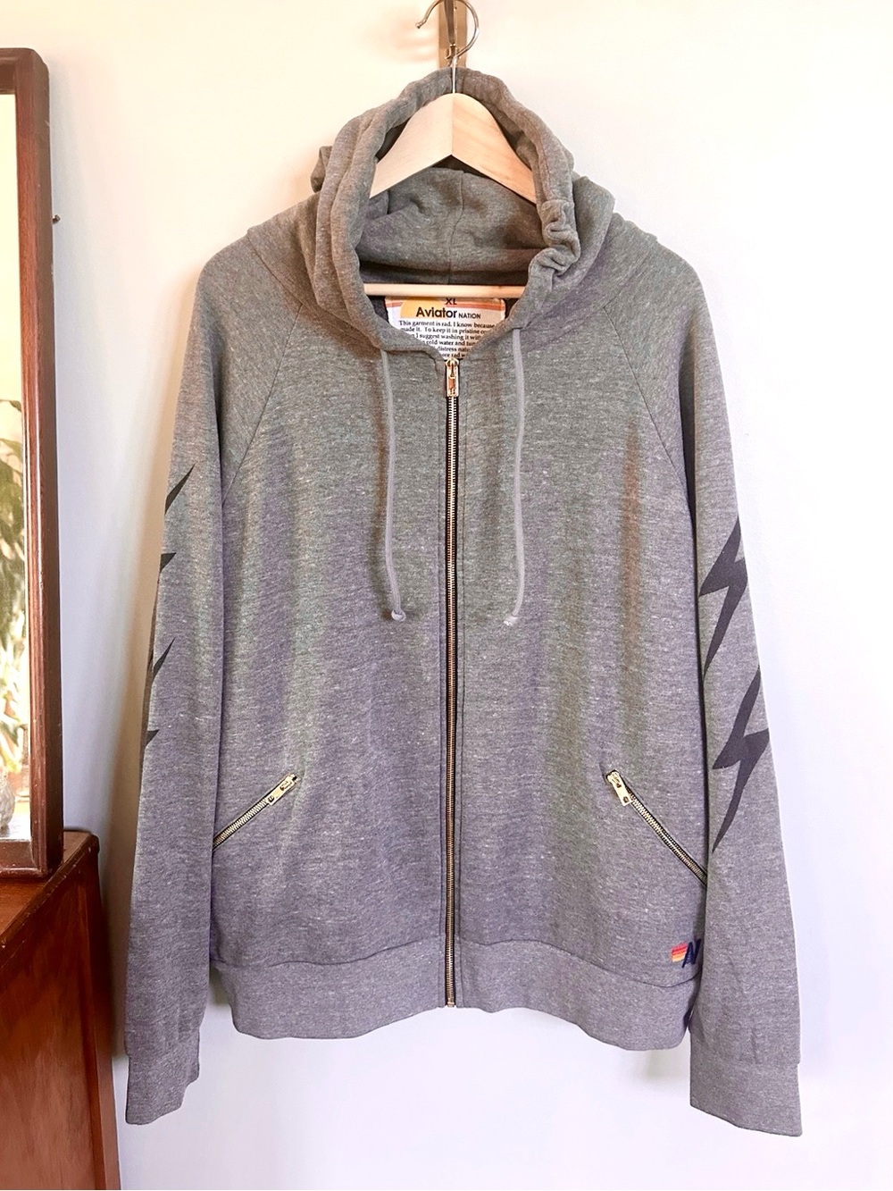 Aviator Nation XL Lightning Bolt Zip Hoodie Gray Unisex Made in USA